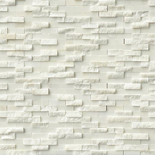 M S International Arabescato Carrara Split Face Interlocking 12 In. X 12 In. X 10mm Marble Mesh-Mounted Mosaic Tile, (10 sq. ft., 10 pieces per case)