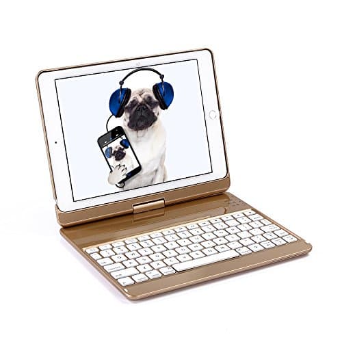 HBetterTech New iPad 9.7 Keyboard Case, 7 color Backlit Bluetooth Keyboard Case Cover for Apple iPad Air &amp; New 9.7 iPad with wireless Auto Sleep/Wake (Gold)