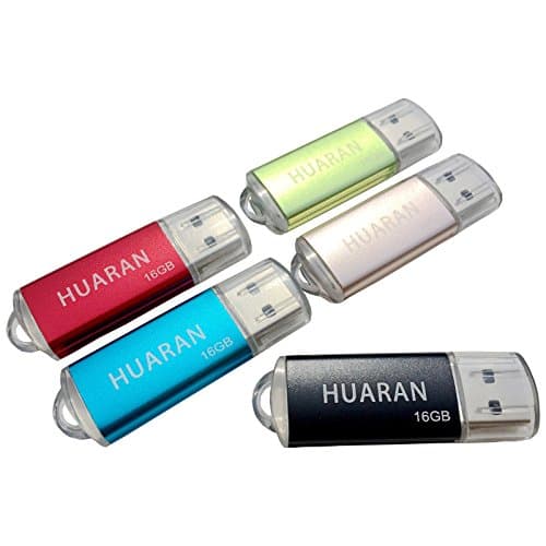 HUARAN 5 Pack 16GB USB 2.0 Flash Drive Memory Stick Thumb Drives (5 Mixed Colors: Black Blue Green Red Gold)