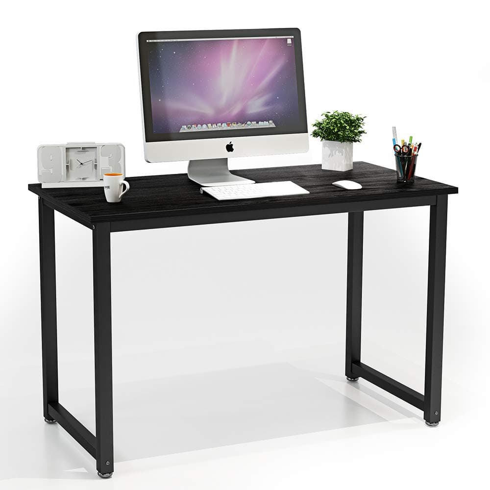 Haton Computer Desk, 47.2” Simple Modern Style Wood Computer Table Writing Gaming Desk with Sturdy Metal Frame for Home Office Study, Easy Assembly - Black