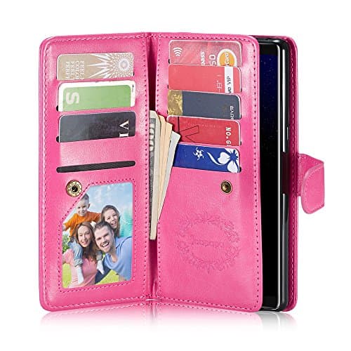 Galaxy Note 8 Case, Joopapa Note 8 Pu Leather Magnetic Wallet Flip Cover Case with ID&amp;Credit Card Holder Slot Built-in 9 Card Slots &amp; Wrist Strap For Samsung Galaxy Note 8 (Pink)