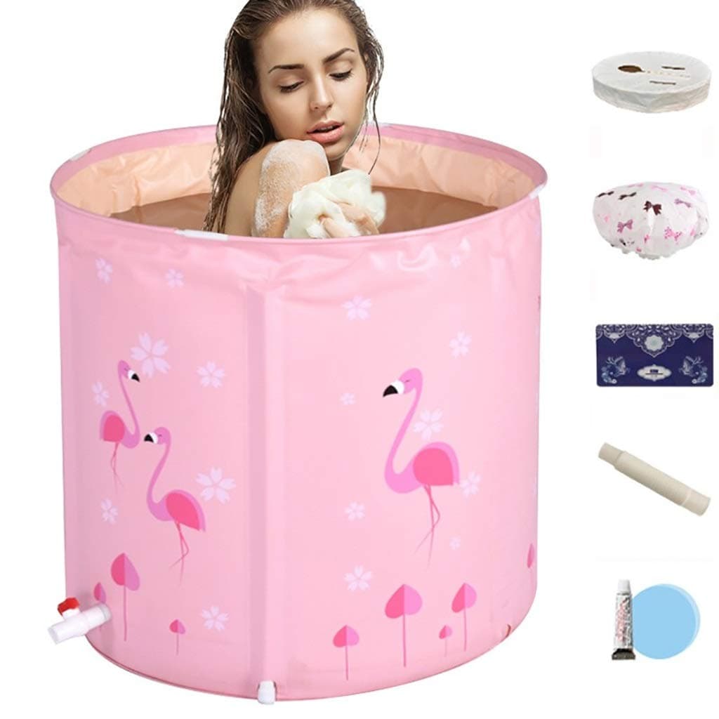 YONGJUN Soaking Bathtub,Non-Inflatable Plastic Bathing Tub For Shower Stall, Freestanding Portable Bathtub,65x65cm,2 Colors (Color : Pink, Size : Without lid)