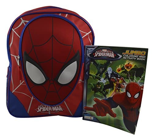 Marvel DC Comics Superheroes Domed Shaped 3D Pop Out Boys' 16" School Book Bag w/ Bonus Coloring Book (Spidy Eyes)