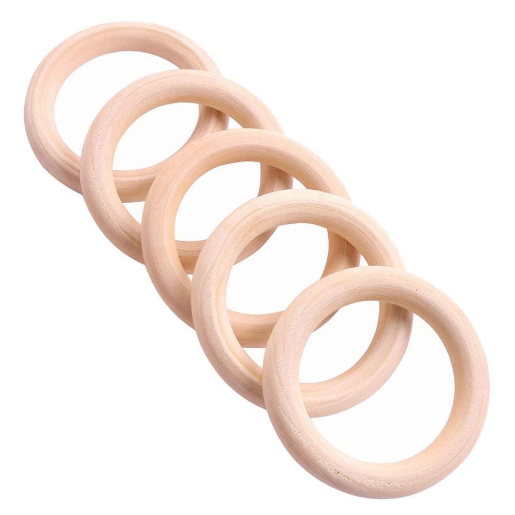 LAAT Natural Wood Rings Teether Tooth Ring Teether Toy Teething Rings DIY Accessories- 5pcs (45mm)