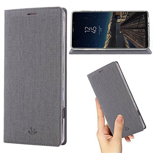 Samsung Galaxy Note 8 Case,PU Leather Wallet Slim Thin Case Flip Folio [Kickstand Feature] with ID&amp;Credit Card Holder TPU Bumper Full Cover Case for Galaxy Note 8 (Gary)