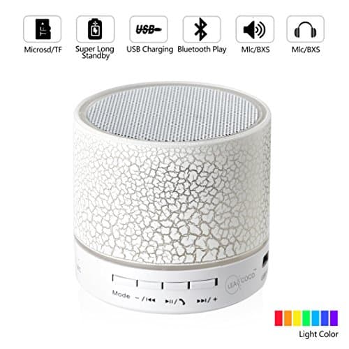 Leacoco Mini Wireless Portable Bluetooth Speaker With LED and Build-in Mic Support AUX TF for iPhone iPod and Android System Equipment Etc. (White)
