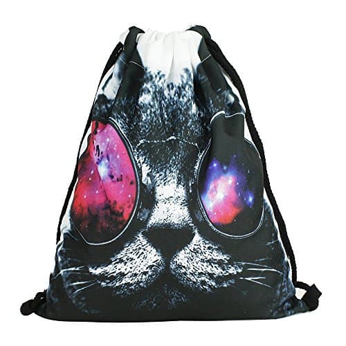 ArmoFit 3D Drawstring Backpack for Women &amp; Men Canvas Eco Shoulder Bag for Shopping School and Gym (Cool Cat)