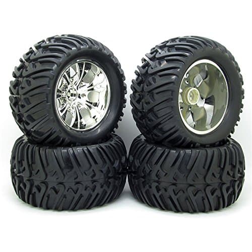 4pcs/set Silver 7 Spoke Plastic Plating Wheel Rim&amp;Soft Rubber Tires Tyre for RC 1:10 Truck Car