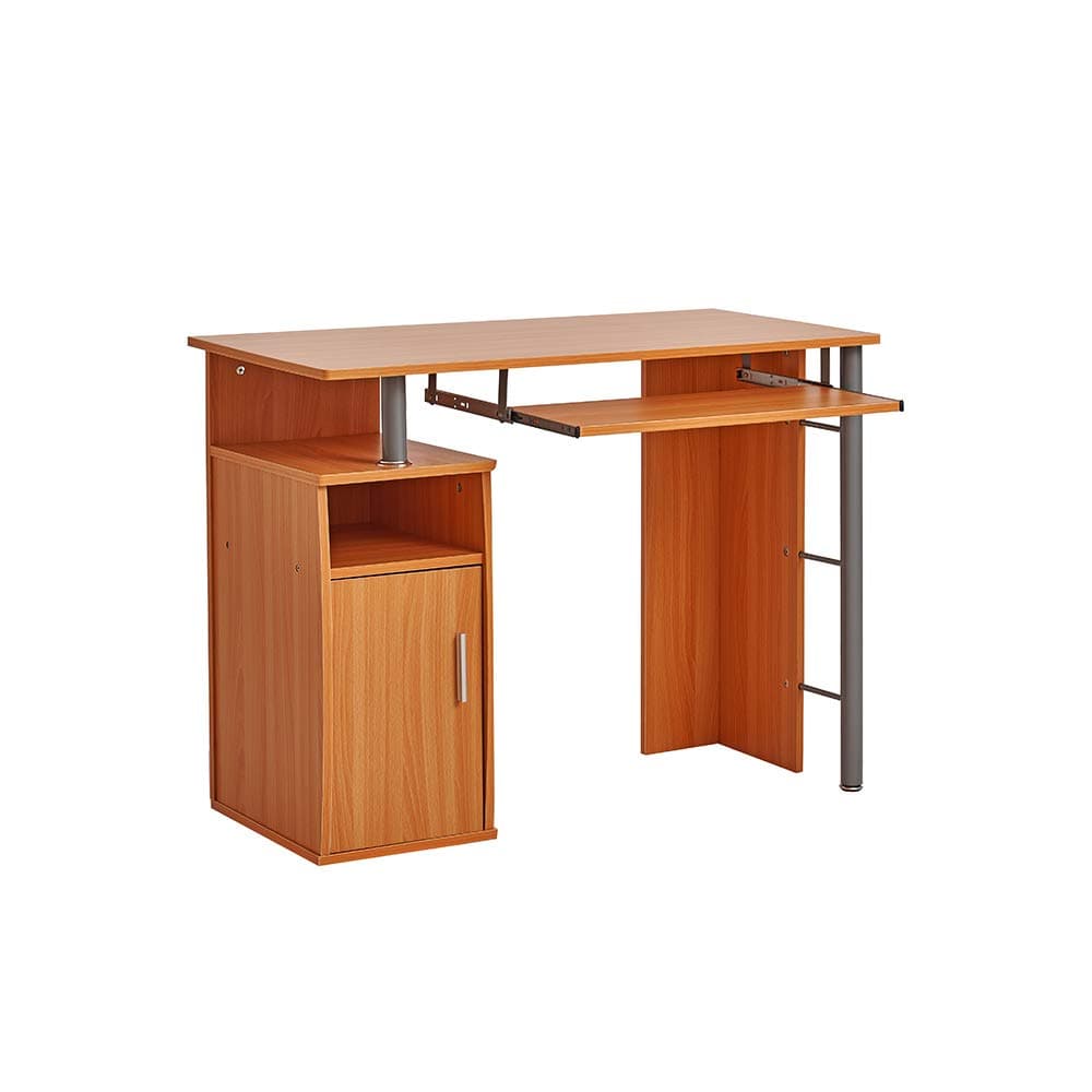 Ruication Computer Desk with2 external shelves 1 cupboard (with 2 shelves) 1 keyboard shelf Wooden Table Large PC Laptop Gaming Desk Computer Workstation for Home Office Beech