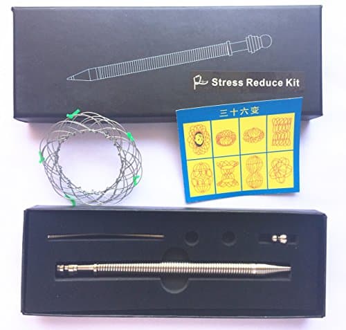 Relysa Stress Reduce Kit Think Ink Fidget Pen + Magic Transformable Iron Hoops Silver