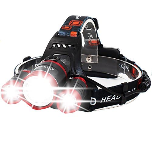 Super Bright Zoomable 4 Modes LED Head Torch, Rechargeable Waterproof Focus Headlight, 3 CREE XM-L T6 LED Headlamp Flashlight Torch for Camping Hunting Hiking Running Walking Cycling Outdoors Light