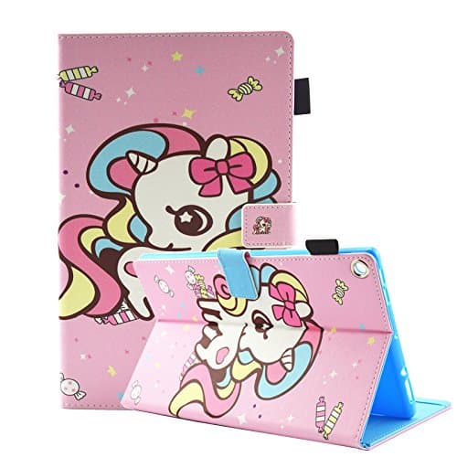 Anvas Case For Amazon Fire HD 10 7th Gen 2017 Release,Premium PU Leather Slim Fit Flip Standing Cover with Auto Wake/Sleep for Fire HD 10 Tablet 10.1" 2017 Model,Candy Unicorn