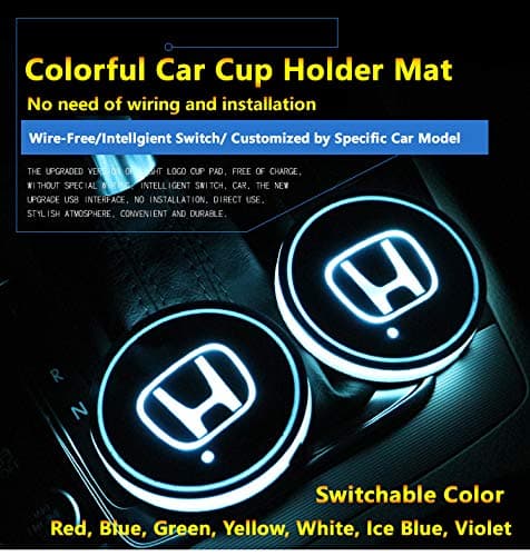 2pcs Colorful LED Coaster Lighting USB Charging Light Accessories Interior Decoration Lights Mouldings Trim Lamp For 2021 2020 2019 2018 Honda pilot hrv ridgeline cr-z insight accord civic crv odyssey