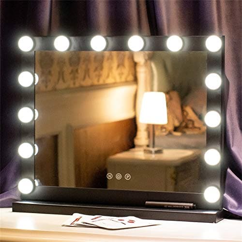 Vanity Makeup Mirror with Lights,Makeup Lighted Mirror 3 Color Light , Dressing Tabletop Mirror, Beauty Makeup Mirror with Dimmer for Dressing Room Bedroom (Black)