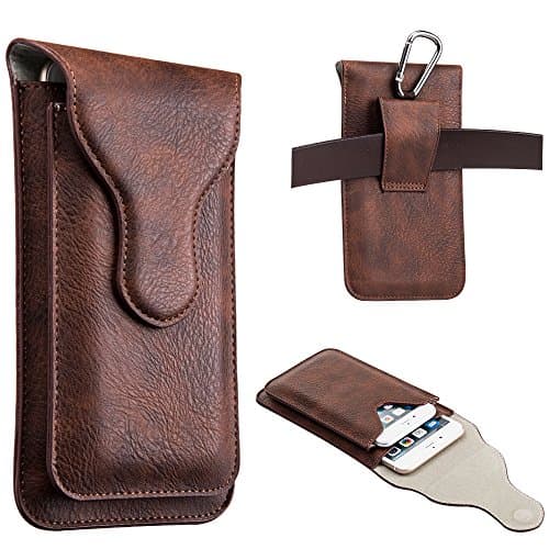Premium Dual Pockets Vertical Leather Pouch Case - Brown