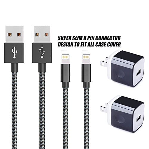 iPowerdirect 2 Pack Wall Adapter Charger 2X 3.3ft 8 Pin Charger Cable For iPhone X iPhone 8 8 Plus 7 7Plus 6 6S Plus 5S 5C 5 iPod Touch 5th Nano 7 (BLACK)