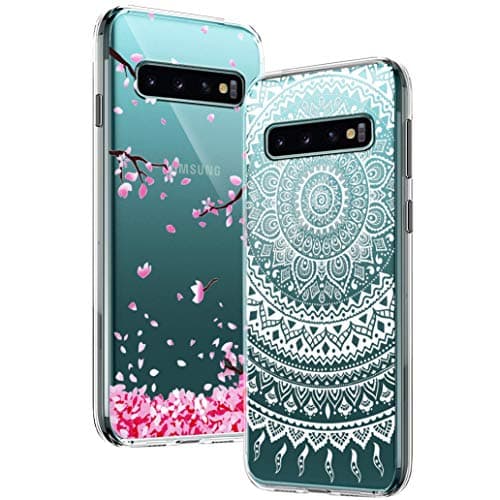 Yoowei 2-PACK for Samsung Galaxy S10 Case, Ultra Thin Crystal Clear Soft TPU Silicone Case with Stylish Cute Pattern Protective Galaxy S10 Phone Case Cover - White Mandala & Cherry Blossom