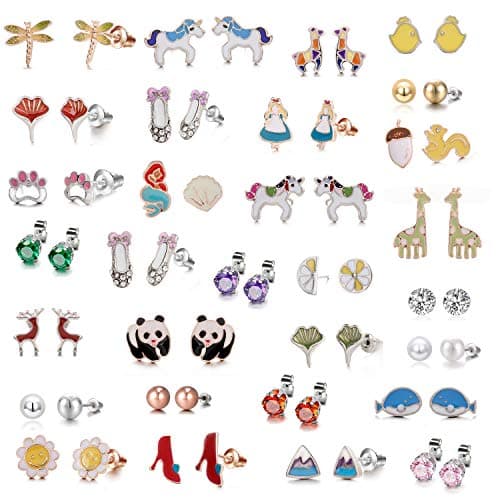 30 Pairs Assorted Multiple Pack Animal Dog Crystal CZ Studs Fashion Lovely Cute Panda Ballet Shoes Bowknot kid Stud Earrings hypoallergenic Jewellery Set Gift for Teens Girl (30 pairs panda Ballet)