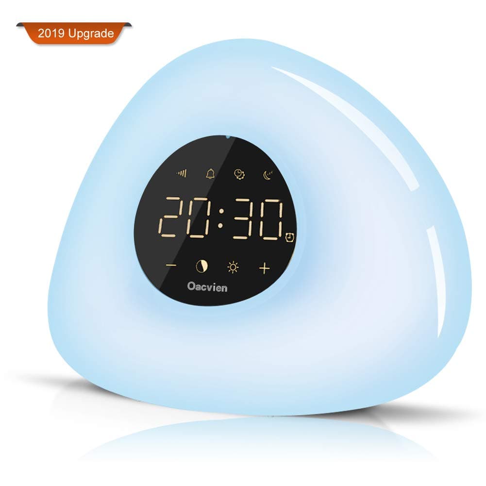 Wake Up Light LED with Sunrise/Sunset Simulation Alarm Clock Snooze Function Atmosphere Lamp 7 Color Bedside Night Light 10 Natural Sounds Ideal Gift