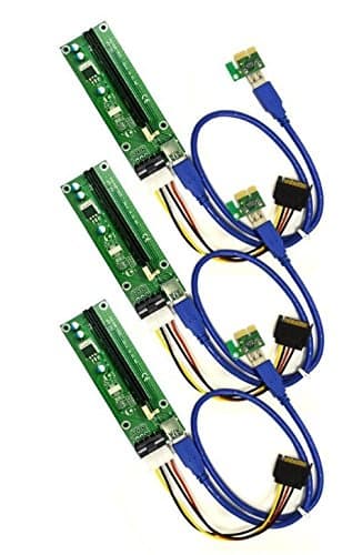 PCI-E 1x to 16x Powered Riser Adapter Card Set – Practical 60cm USB 3.0 Extension Cable & MOLEX to SATA Power Cord – GPU Riser Extender – for Ethereum and Cryptocurrency Mining (3 Pack)