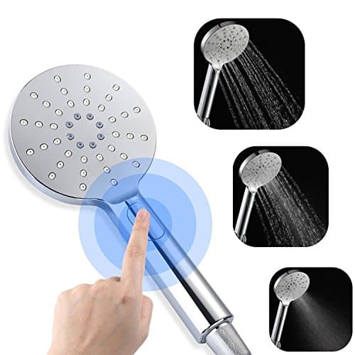 DSIKER3-setting Revolutionary Push-Control Hand Shower Handheld Shower Head,Push-Control Flow Control Button ,overhead bracket,Double Interlocked Stainless Steel Hose,Premium all-chrome finish