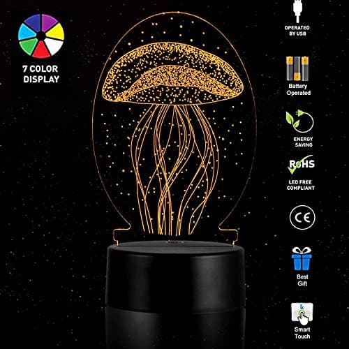 3D Lamp Table Night Light - Wpky 3D Illusion Lamp 7 Color Change LED Desk Light with Multicolored USB Power for Living Bed Room Bar Best Gift Toys (Jellyfish)