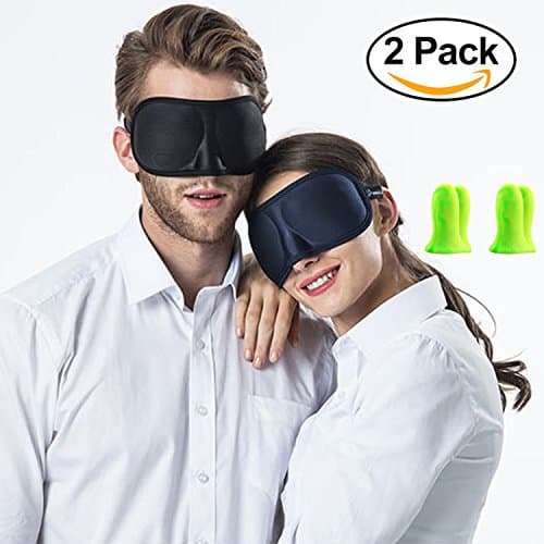 3D Sleep Masks with Ear Plugs - [2 Packs] Light Blocking Blindfold Cover Sleeping Mask Eyeshades Blinder, Travel Eye Mask with 4 Soft Ear Plugs, Lightweight Comfortable - Have A Nice Dream (Navy Blue)