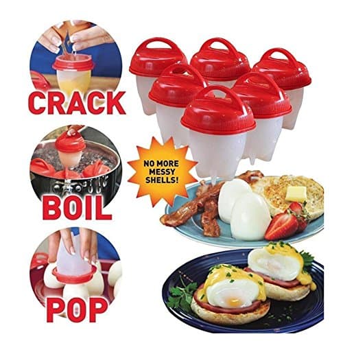 Egglettes Egg Cooker - Hard Boiled Eggs without the Shell, 6 Egg Cups, BPA Free, Non Stick Silicone, Poacher, Boiled, Steamer. (6 PACK)