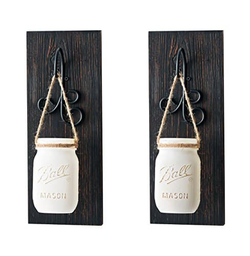 Rustic Mason Jar Wall Sconce Set, Distressed Espresso and White Painted Mason Jars, Set of Two Farmhouse Sconces, Rustic Home Décor