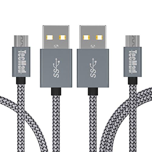 Micro USB Sync&Data Cable TecMad Android Data Cable 2.4A USB Cable for Smartphones Nexus, LG, Sony,Samsung Galaxy,Kindle, HTC, Motorola, PS4 Controller, and More - [2-Pack 1m/3.3ft+2M/6.6ft] Gray