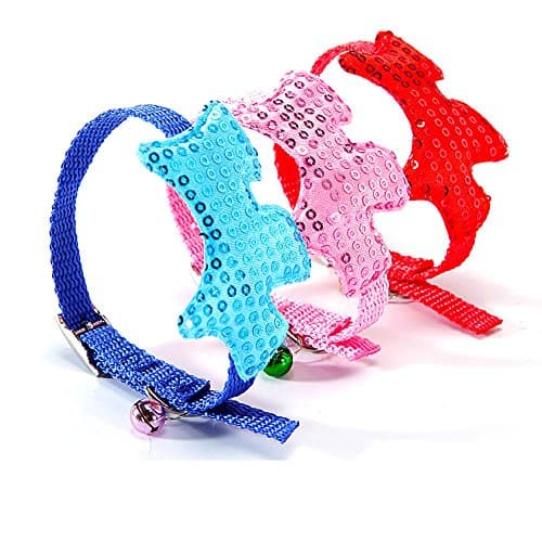 Winwin,Adjustable New Polyester Collar with Bell Cute Hippo Blingbling Spangly 11.8" for Small,Medium Dogs &amp; Cats,Random Color Steel Clip,No Fade,Teddy,Pomeranian Collors Steel Clip