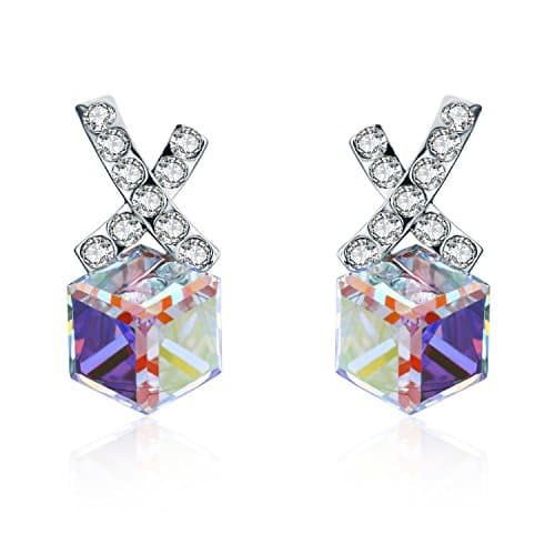 SBLING Platinum-Plated Austrian Crystal Stud Earrings