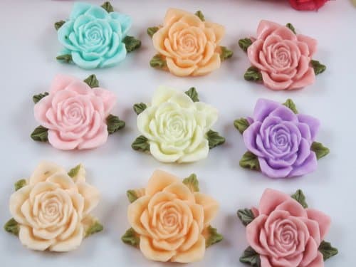 20pc Large 1.3" Rose Flower W/leaf Resin Flatback Button/bow