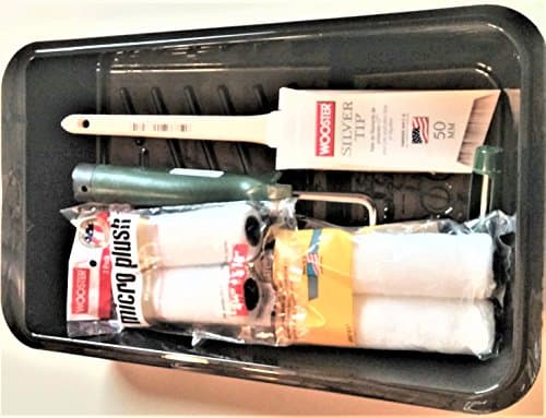 Moire Wild Silk Metallics Installation Brush Roller Kit - MicroFiber 7" &amp; 5" Rollers - Roller Frame Handle - Roller Tray 15" X 11" X 4" - Polyester Feather Stroke 2.5" Paint Brush Hardwood handle