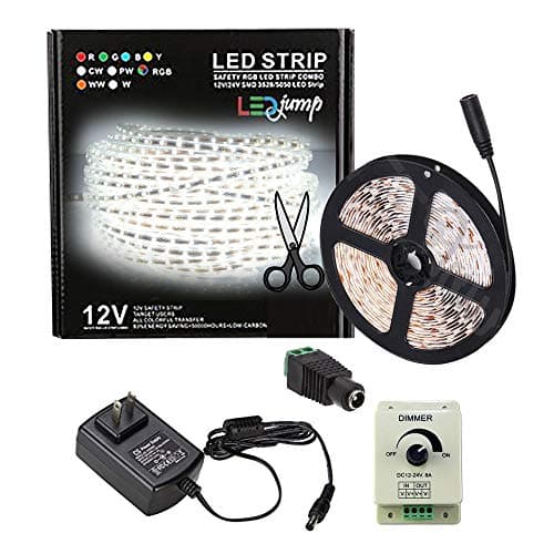 LEDJUMP Plug in Ready Bright Dimmable LED Tape String Flexible Lights Lighting 16FT/5Meters 300 Lights Daylight White