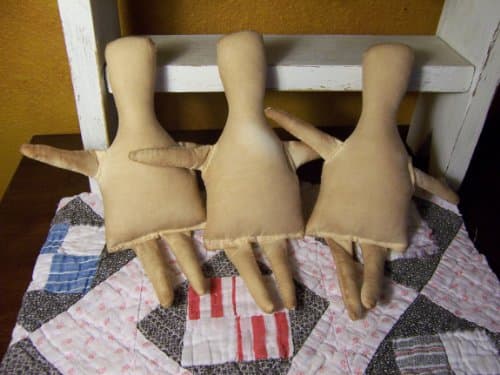 3 Small Primitive Tea Stained Cloth Muslin Doll Bodies-Forms-Folk Art Dolls-Blank-Doll Supplies