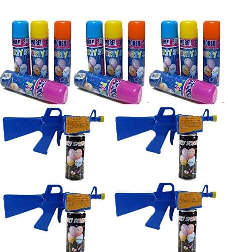 12 Party String Cans and 4 Gun Blasters Party Pack - Fun Silly Party Streamer
