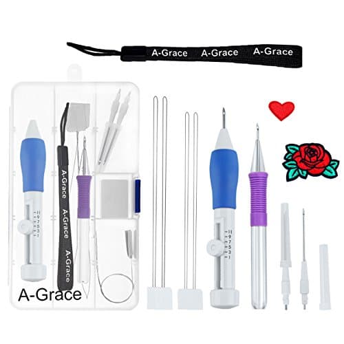 Embroidery stitching punch needle with Embroidered patterns punch needle set Embroidery punch needle for threaders DIY sewing by A-Grace