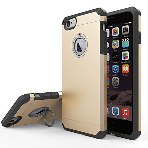 TOP COVER Soft Touch Feeling Absorber Corner Drop Proof Solid Armor Case for iPhone 7 with Ring Kickstand -Gold