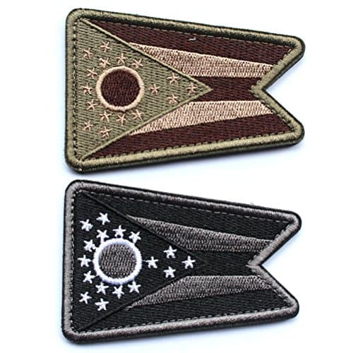 2pcs Bundle - Embroidered Ohio State Flag Patch With Backing Multi-Tan Black White Decorative Embroidered Appliques