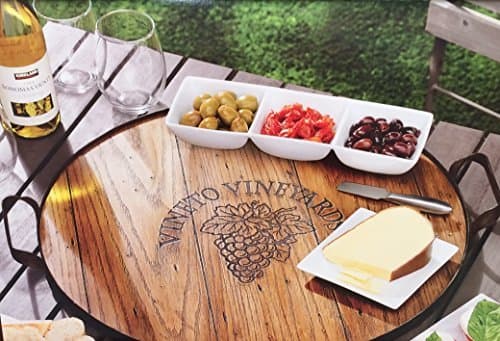 Rustic Wine Barrel Lid Tray with Etched Grape Design by Mercuries - Extra Large 22" Diameter