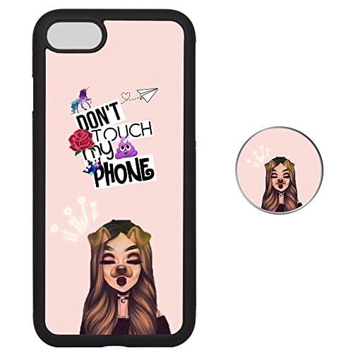 iPhone 7 8 Plus Case and Pop Grip Socket Set, Protective Soft TPU Rubber Cover Protect Your Phone Holder Unique Match Colors Design - Beauty and Unicorn - Don't Touch My Phone