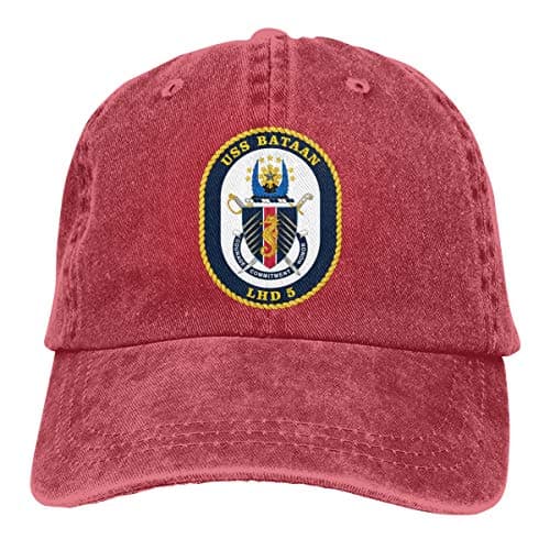 Nicegift USS Bataan COA LED 5 Denim Baseball Cap Men Women Golf Hats Adjustable Plain Cap Red