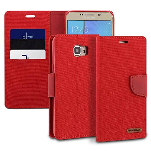Galaxy Note 5 Case, ModeBlu [Pocket Diary Series] [Red] Wallet Case ID Credit Card Cash Slots Premium Canvas [Stand View] for Samsung Galaxy Note 5