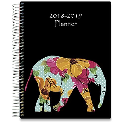 Tools4Wisdom Planner 2018-2019 8.5-x-11 Hardcover - Dated July 2018 to June 2019 Academic Year Calendar - Daily Weekly Monthly Yearly Goals Journal Agenda w Stickers - Elephant Planner Cover