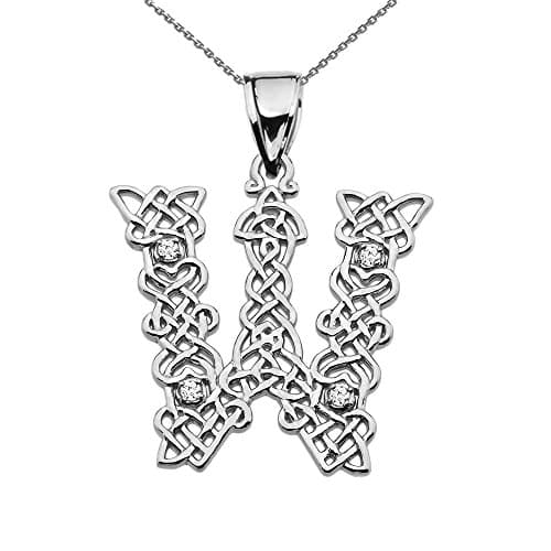 14k "W" Initial In Celtic Knot Pattern White Gold Pendant Necklace, 20"