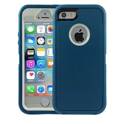 iPhone 5 SE case, OKASE iPhone 5S Hybrid Dual Layer Armor Heavy Duty [Original Retail Packaging] [Shockproof] [Built-in Screen Protector] Cover Case for Apple iPhone 5 5S SE (Teal on White)