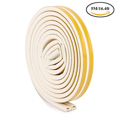 Easonove Anti-collision Self-adhesive EPDM Doors and Windows Draught Excluder Foam Seal Strip Soundproofing Weatherstrip waterproof Seal,5 Meters (D WHITE)