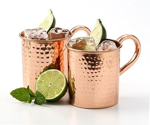 Solid Copper Moscow Mule Mug (Set of 2) 14 Oz Capacity - 100% Pure Copper for Mules, Camping, Copper Infused Healthy Water - Authentic Hammered Moscow Mule Mugs