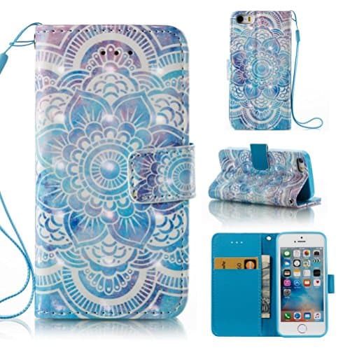 iphone se case, Shock absorbent print Case anti slip protective cover fashion Kickstand flip folio book case cover birthday gift for iphone se-flower1